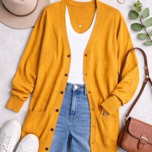 21 MEN Mustard Cardigan Sweater Men’s L | Unisex Oversized Women’s